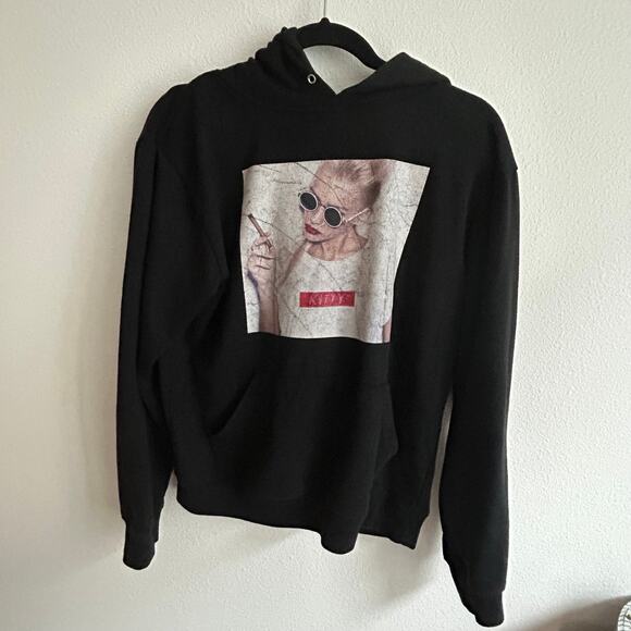 Black Graphic Hoodie Pullover Sweatshirt with Print - Spinns‎ "Kitty" - Picture 4 of 8